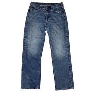 American Eagle Low-Rise Baggy Jeans Womens 10 Regular Med Wash Blue Distressed